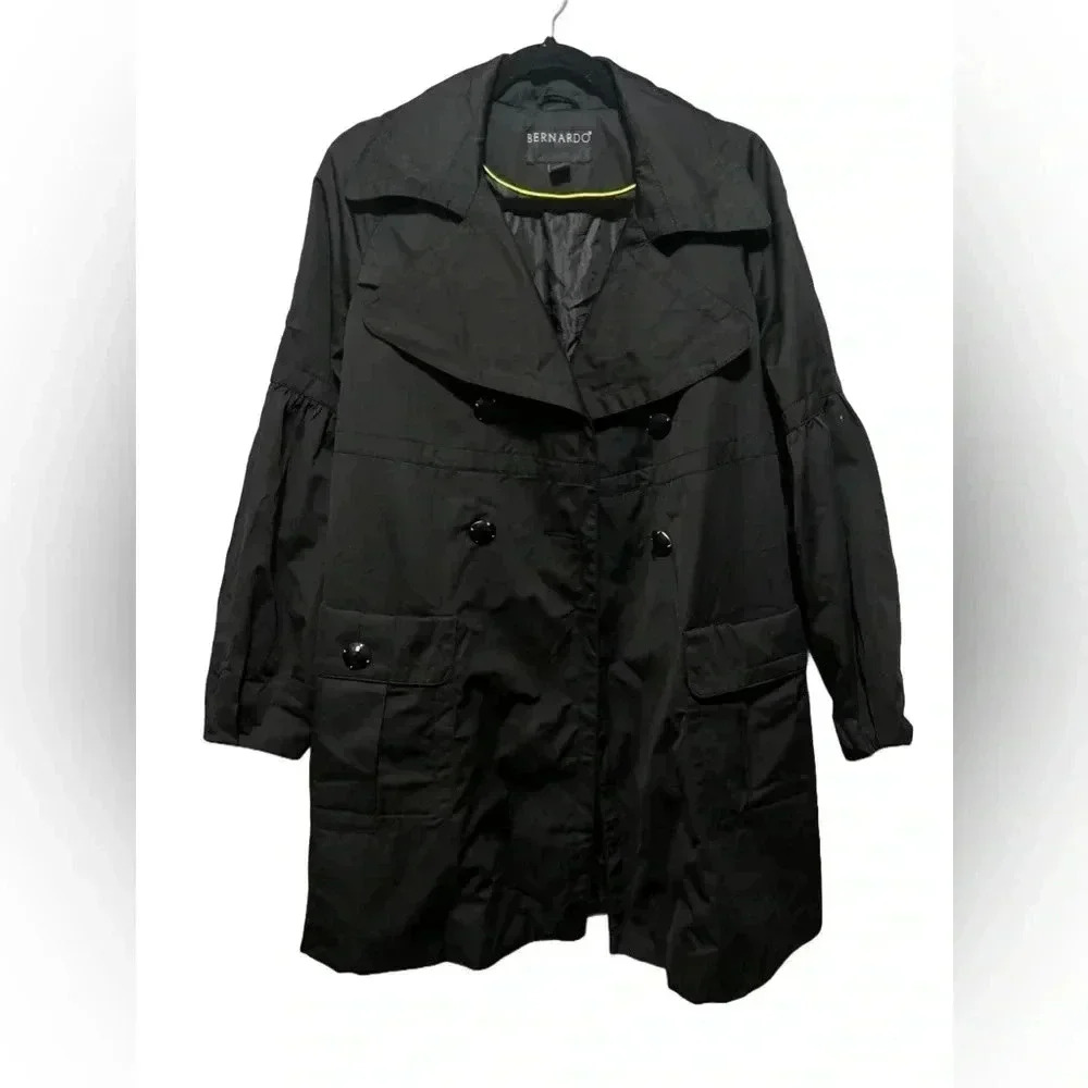 Bernardo Black Double Breasted Lightweight Jewel Button Trench Size Small